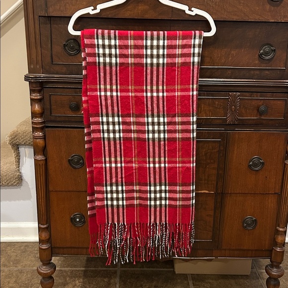 WINTER SALE Red and Brown Nova Check Large Wrap Scarf Italy - Picture 4 of 4